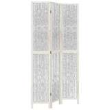 Room Divider 3 Panels White Solid Wood Paulownia 358672