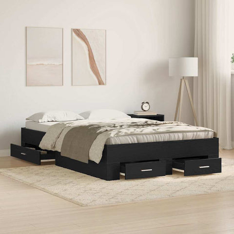Bed Frame with Drawers Black oak 120 x 200 cm Engineered wood 3333971