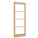 Sliding Door Natural 93 x 232 cm Solid Pine Wood and Glass 3332235