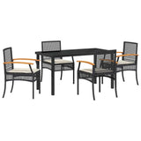 Garden Dining Set with Cushion 5 pcs Black Rattan 3380815