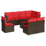 9 Piece Garden Sofa Set with Cushions Brown Poly Rattan 3217774