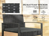 Rattan Bistro Set, 3 Piece Garden Furniture Set with Glass Top Table and Cushions, Dark Grey T3398P551652