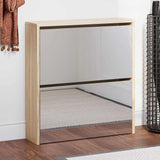 Shoe Cabinet 2-Layer Mirror Oak 63x17x67 cm 243045