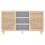 Sideboard White 105x30x60 cm Solid Wood Pine and Natural Rattan 345639