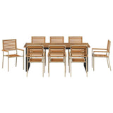 Garden Dining Set 9 pcs Beige Solid Acacia Wood 3365471