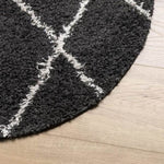 ZNTS Shaggy Rug High Pile Modern Black and Cream Ø 280 cm 375425