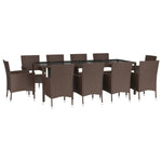 ZNTS 11 Piece Garden Dining Set with Cushions Brown Poly Rattan 3187449