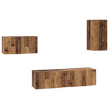 TV Cabinet Set with Drawer 4 pcs Old Wood Engineered Wood 3393297