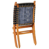 Folding Chair Black Real Leather 356377