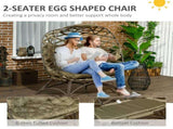 2 Seater Egg Chair Outdoor, Folding Weave Garden Furniture Chair with Cushion, Cup Pockets - Khaki T3398P328387