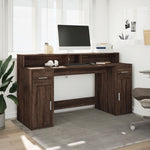 Desk with LED Lights Brown Oak 160x55x91 cm Engineered Wood 3309435