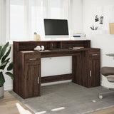 Desk with LED Lights Brown Oak 160x55x91 cm Engineered Wood 3309435