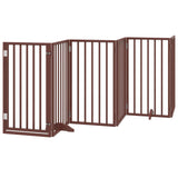 Dog Gate with Door Foldable 6 Panels Brown 300 cm Poplar Wood 352199