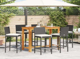7 Piece Garden Bar Set Black Solid Wood Acacia and Poly Rattan 3295300