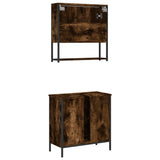2 Piece Bathroom Furniture Set Smoked Oak Engineered Wood 3214662