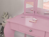 Kids Vanity Table and Chair Set with Tri-Folding Mirror and Stool, Makeup Dressing Table with T3398P421965