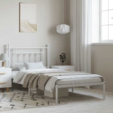 Bed Frame White Powder-Coated Steel Single Bed Frame 353580