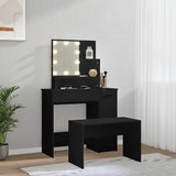 Dressing Table Set with LED Black Engineered Wood 3114116
