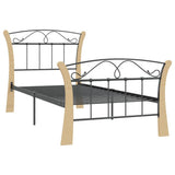 Bed Frame Black and natural Powder-coated metal, solid oak wood 324883
