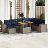 9 Piece Garden Sofa Set with Cushions Grey Poly Rattan Acacia 3328104