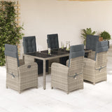 7 Piece Garden Dining Set with Cushions Grey Poly Rattan 3212466