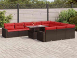 11 Piece Garden Sofa Set with Cushions Brown Poly Rattan Acacia 3326395
