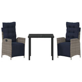 Garden Dining Set with Cushion 3 pcs Grey and Black Rattan 3380582