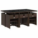11 Piece Garden Dining Set with Cushions Brown Poly Rattan 3211149