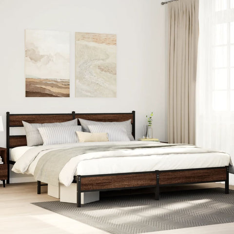 ZNTS Metal Bed Frame without Mattress Brown Oak 180x200 cm Super King 3308508