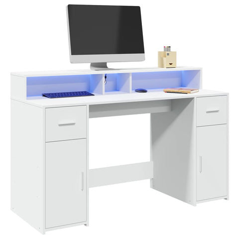 ZNTS Desk with LED Lights White 140x55x91 cm Engineered Wood 3309420