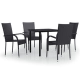 Garden Dining Set Black PE rattan, powder-coated steel, glass 3099378