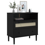 Sideboard SENJA Rattan Look Black 80x40x80 cm Solid Wood Pine 358021
