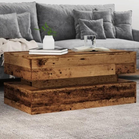 ZNTS Coffee Table with LED Lights Old Wood 90x50x40 cm 857718