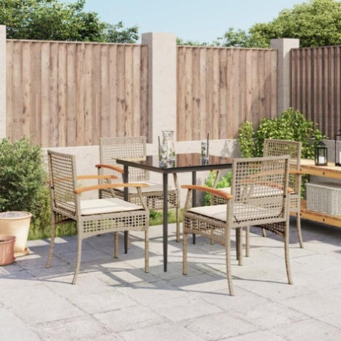 ZNTS 5 Piece Garden Dining Set with Cushions Beige Poly Rattan 3213625