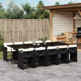 11 Piece Garden Dining Set with Cushions Black Poly Rattan 3211110