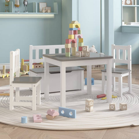 ZNTS 4 Piece Children Table and Chair Set White and Grey MDF 10411
