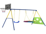 4-in-1 Kids Swing Set with Saucer Swing, Basketball Hoop and Football Goal, Outdoor Playground T3398P553239
