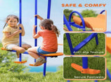 Four-In-One Metal Garden Swing Set, with Double Swings, Glider, Slider, Ladder - Orange and Blue T3398P347543