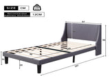 Single Bed Soft Linen Grey 3FT Upholstered Bed with Winged Headboard, Wood Slat Support WF284386AAA