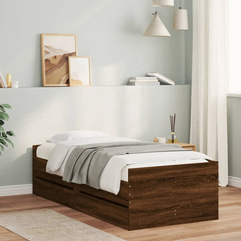 ZNTS Bed Frame without Mattress Brown Oak 75x190 cm Small Single Small Single 3207363