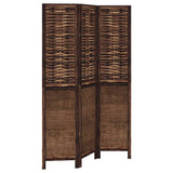 Room Divider 3 Panels Dark Brown Solid Wood Paulownia 358702
