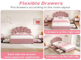 3ft Single Upholstered Bed with Adjustable Chic Petal Headboard, Soft Velvet Bed Frame with 2 N652P296621P