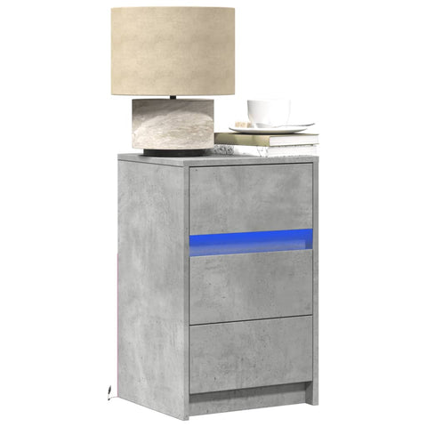 ZNTS Bedside Cabinet with LED Lights Concrete Grey Engineered Wood 852015