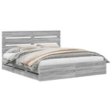Bed Frame with Drawer Grey Sonoma 200 x 200 cm Engineer Wood 3411812