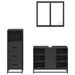 ZNTS 3 Piece Bathroom Furniture Set Black Engineered Wood 3301030
