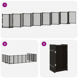 Dog Gate with Door Foldable 15 Panels Black 750 cm Poplar Wood 3155714
