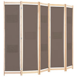 5-Panel Room Divider Brown 200x170x4 cm Fabric 248181