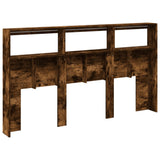 Headboard Cabinet with LED Smoked Oak 180x17x102 cm 839214