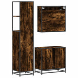 3 Piece Bathroom Furniture Set Smoked Oak Engineered Wood 3301127