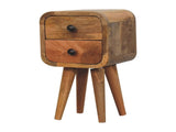 Solid Wood Extra Mini Curved Oak-ish Bedside, 2 Drawers, Brown B2743P403127